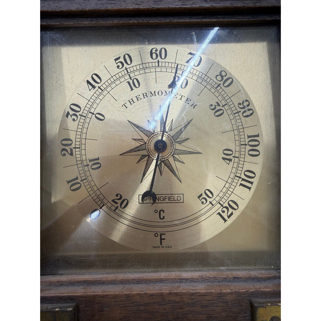 Vintage Springfield 3702 Weather Station Barometer Thermometer Hygrometer Wood Brass