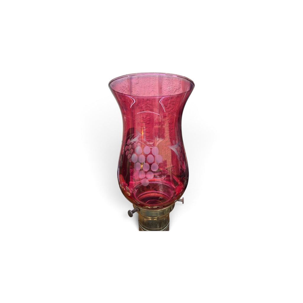 Pair Antique Victorian Ruby Cut Glass Lamps Brass Marble Bases 21.5"