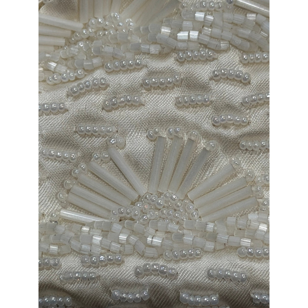 Vintage Beaded Evening Purse & Faux Pearl Necklace Set, Ivory Bridal Handbag