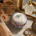 Vintage Blue Porcelain Trinket Box: Gold Gilt Floral Vanity Keepsake – main view