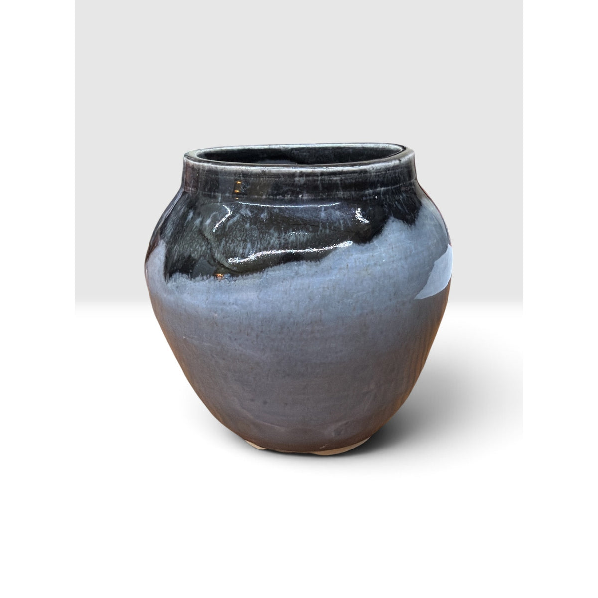 Signed Hand Thrown Studio Pottery Vase Blue Gray Black Drip Glaze – additional view 5