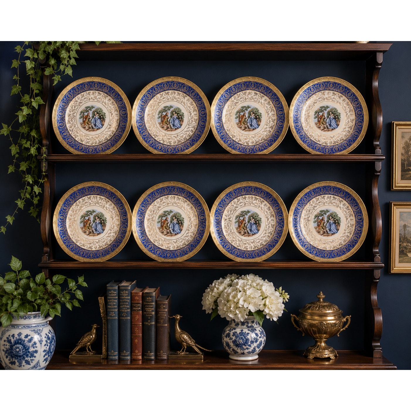 Vintage Taylor Smith & Taylor Bromley Dinner Plates Set of 8 22K Gold