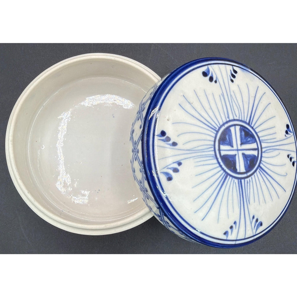 Blue White Porcelain Trinket Box, Chinoiserie Lidded Jewelry Storage