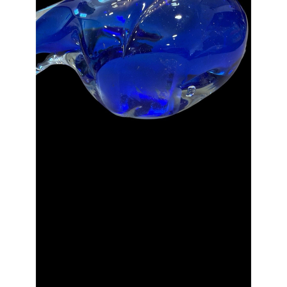 Hand Blown Blue & Clear Glass Polar Bear Paperweight / Murano Style 4 1/2" x 3"