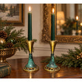 Vintage Oppenheim Israel Brass Candlesticks Turquoise Enamel Judaica Pair