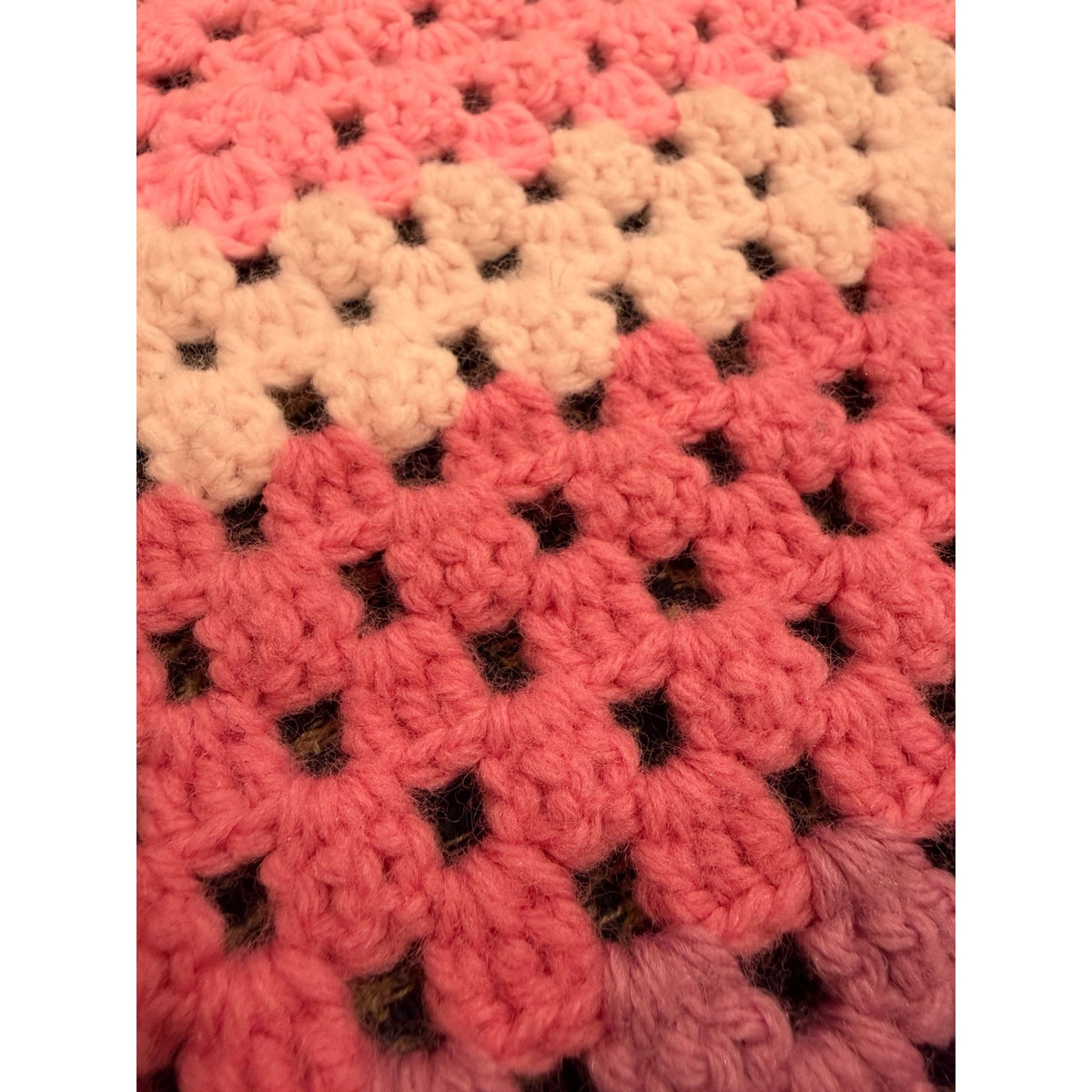 Vintage 1970s Crochet Afghan Handmade Retro Granny Square Lap Blanket 39"
