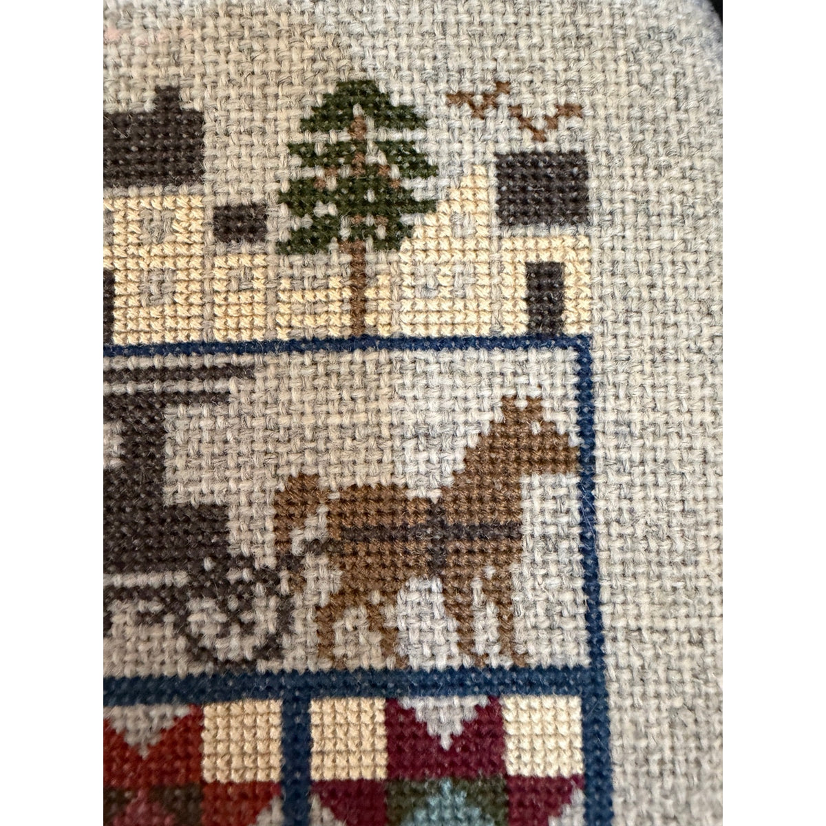 Vintage Primitive Cross Stitch Horse Carriage Quilt Sampler Framed Folk Art – additional view 6