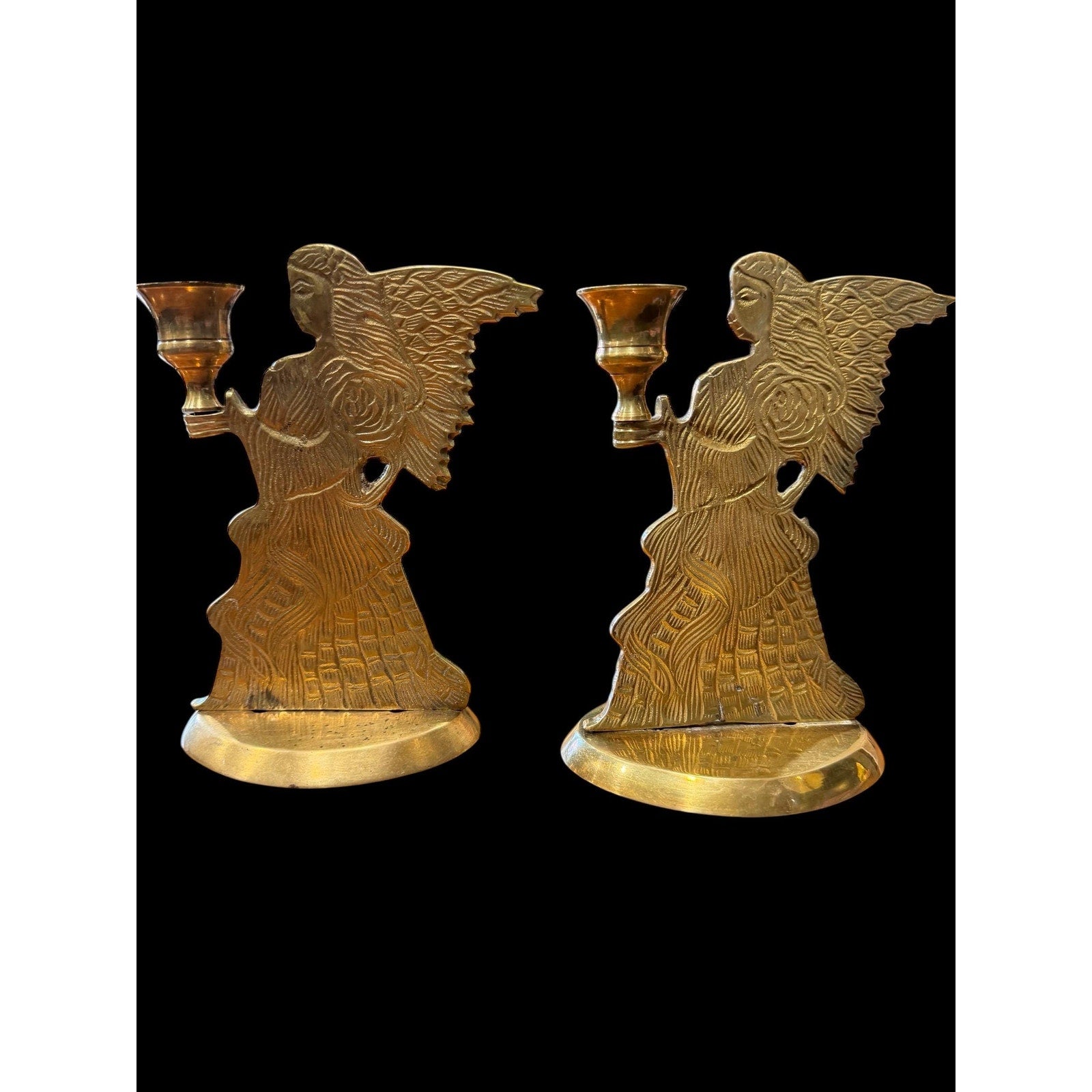 Vintage Brass Angel Candle Holders Set Gold Christmas Mantel Decor