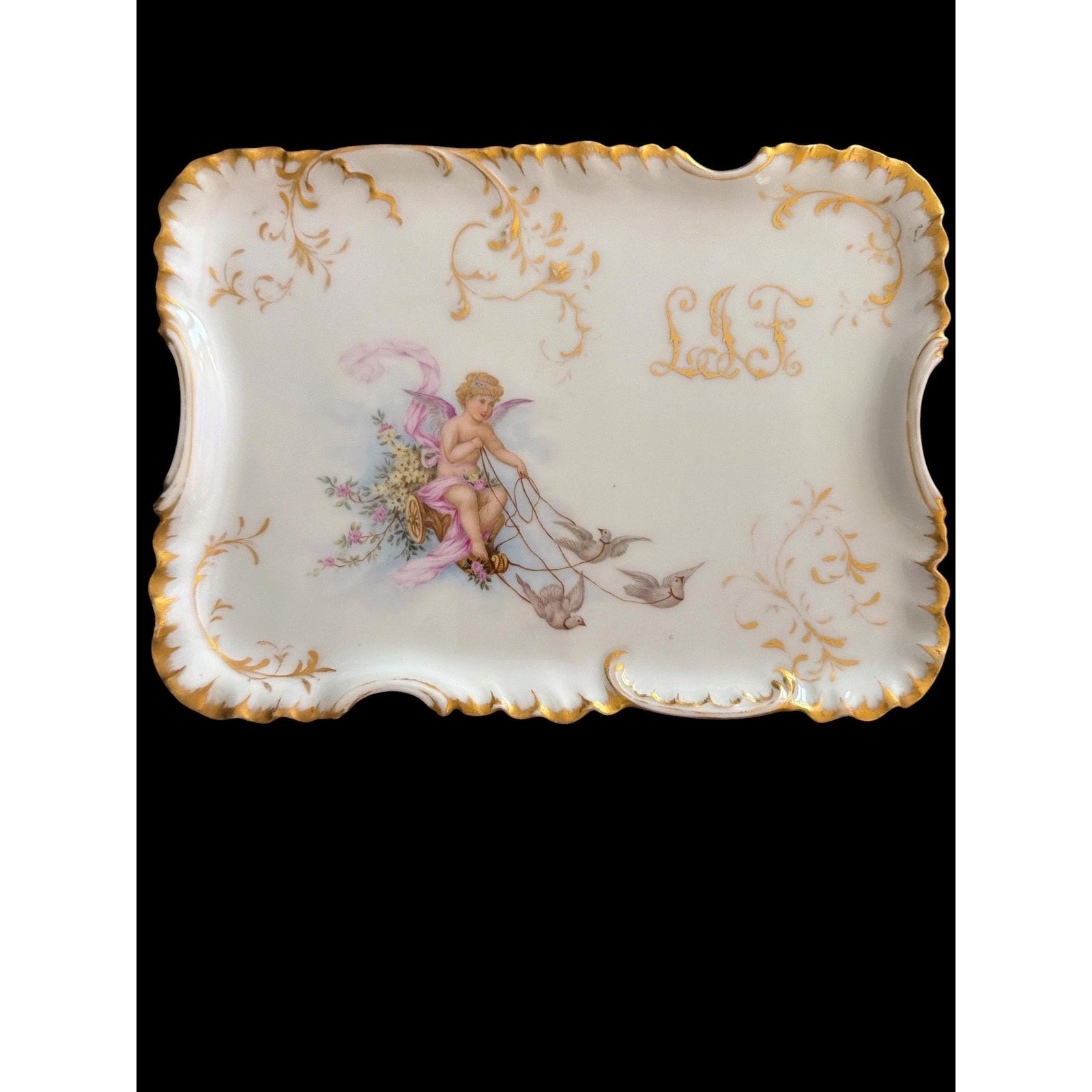 Antique RS Germany Porcelain Bowl Blue Gold Floral Handled Edwardian