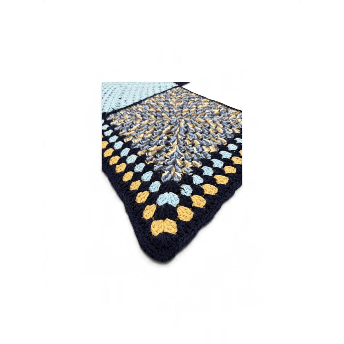Handmade Crochet Patchwork Afghan Blanket Navy Blue Tan 45 x 45