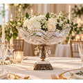 Antique Cut Crystal Centerpiece Bowl with Brass Marble Pedestal and Prisms