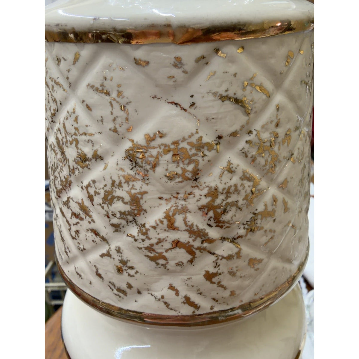 Vintage White and Gold Ceramic Table Lamps Pair Professionally Rewired