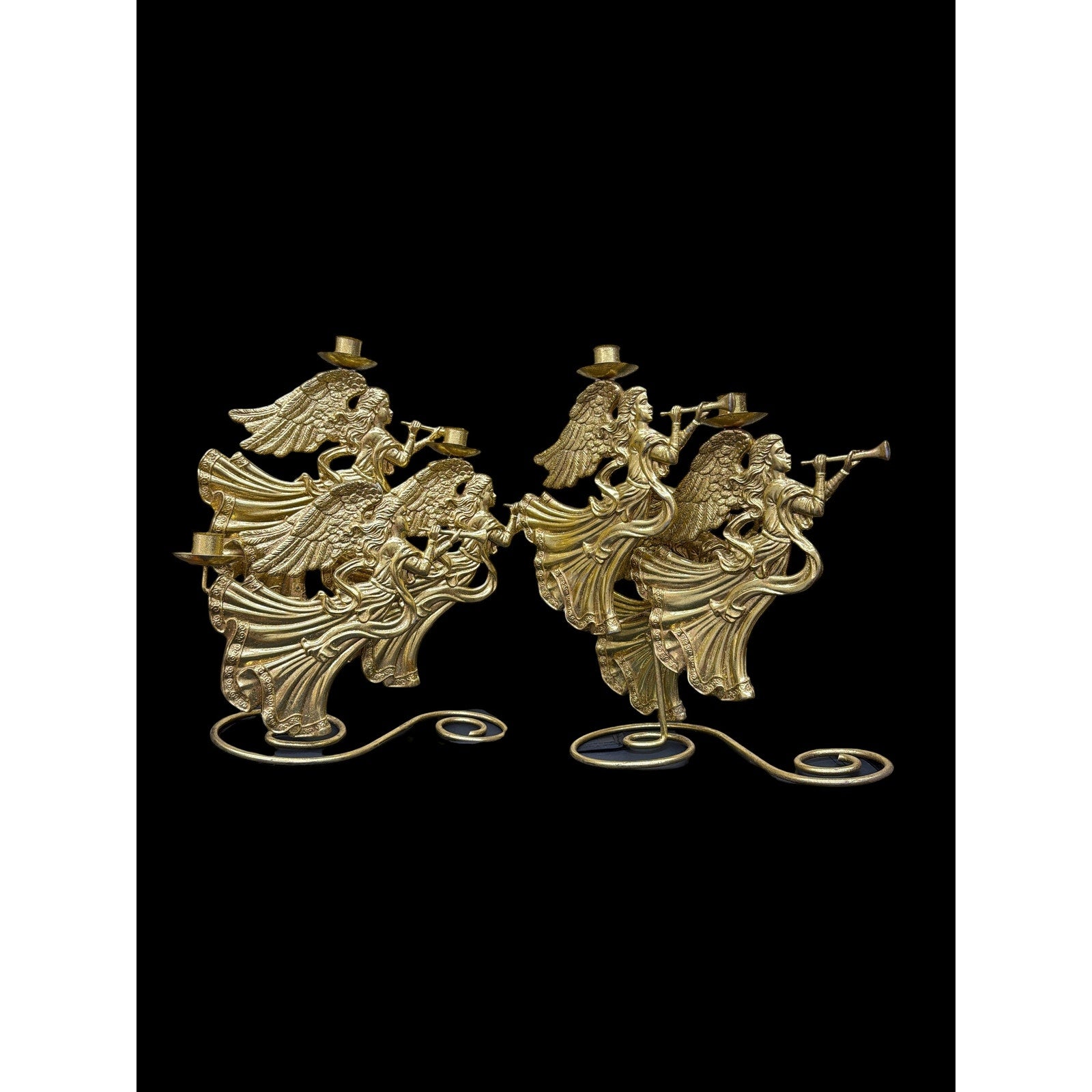 Gold Angel Candelabra Pair Metal Christmas Taper Candle Holders