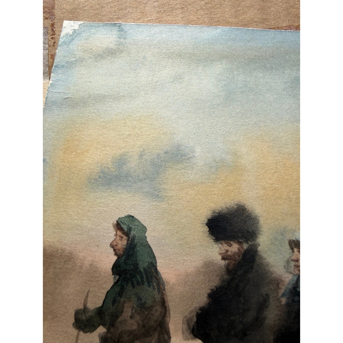 Original Watercolor Painting Russian Winter Procession Gilt Framed Folk Art – additional view 11