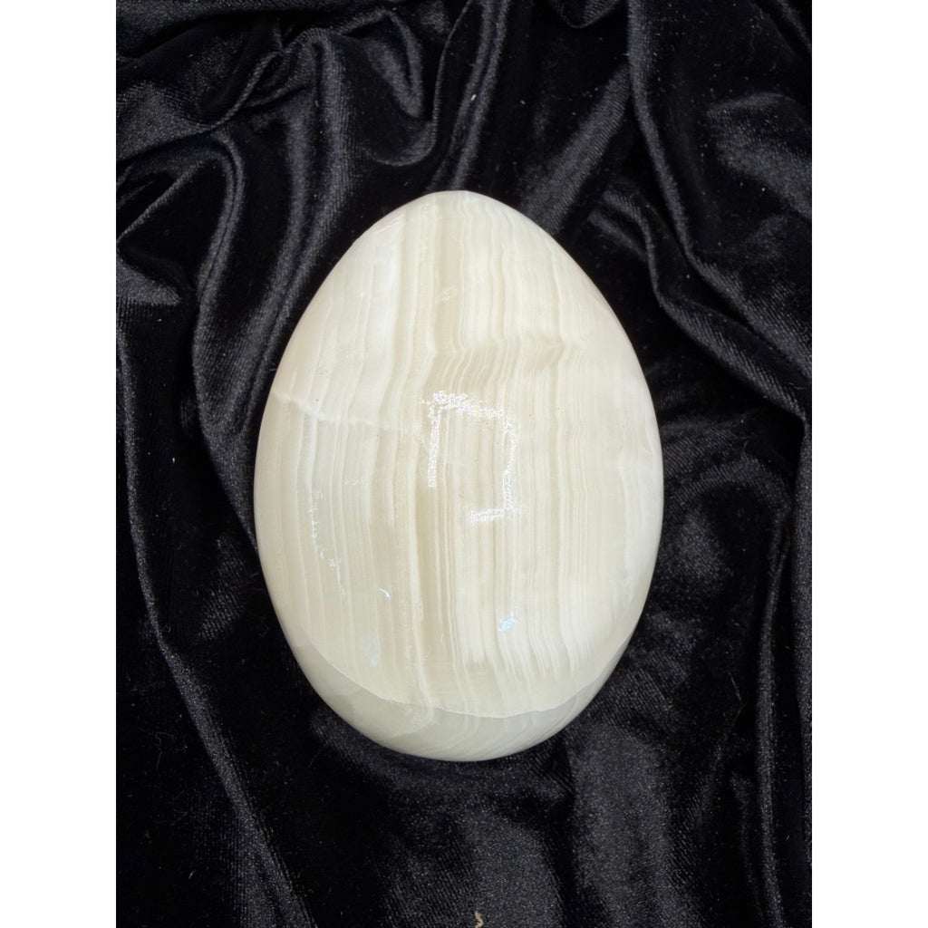 Vintage Large White Banded Onyx Egg Polished Stone Sculpture Natural Calcite 5.5