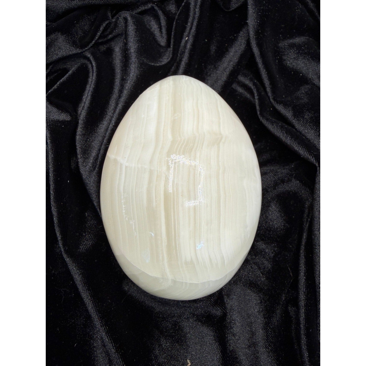 Vintage Large White Banded Onyx Egg Polished Stone Sculpture Natural Calcite 5.5