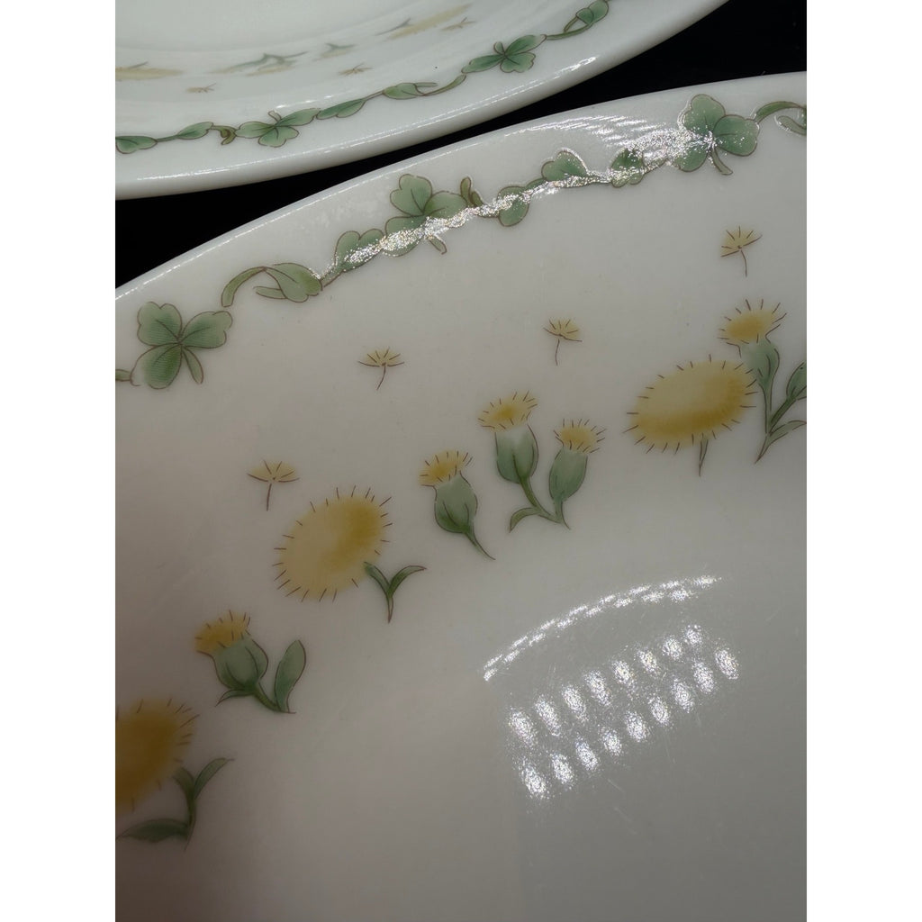 Vintage Hoya Porcelain Set of 4 Rim Soup Bowls Dandelion Clover Japan 9 Inch