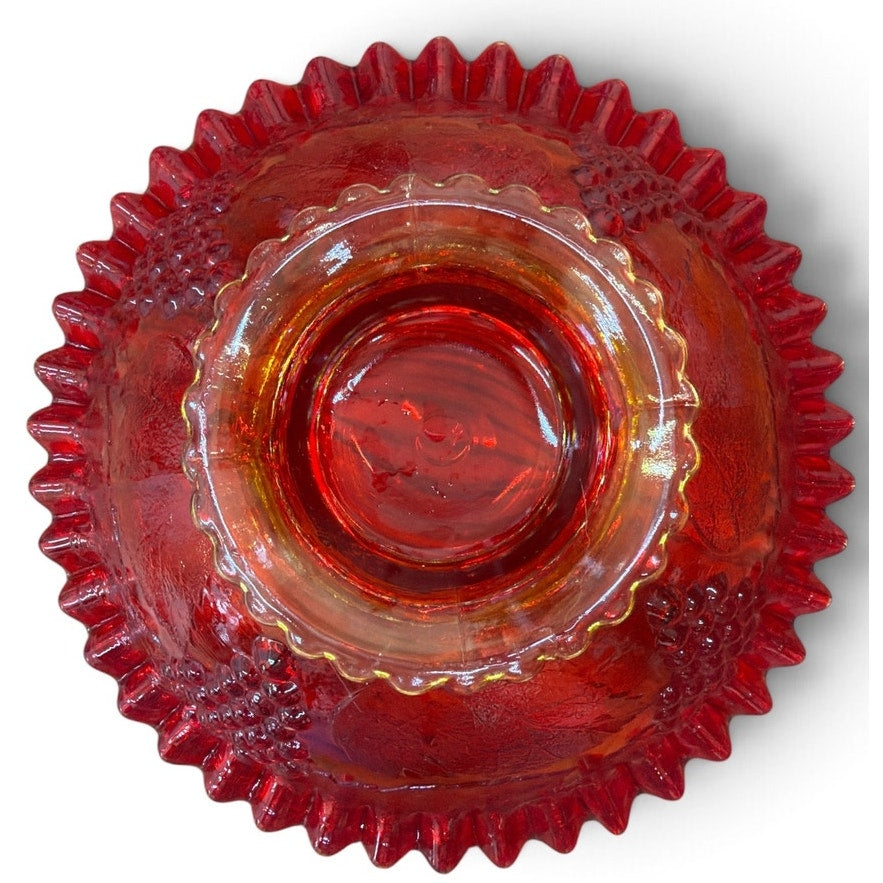 Vintage Indiana Glass Ruby Red Fruit Bowl Ruffled Edge Pattern 301 1960s