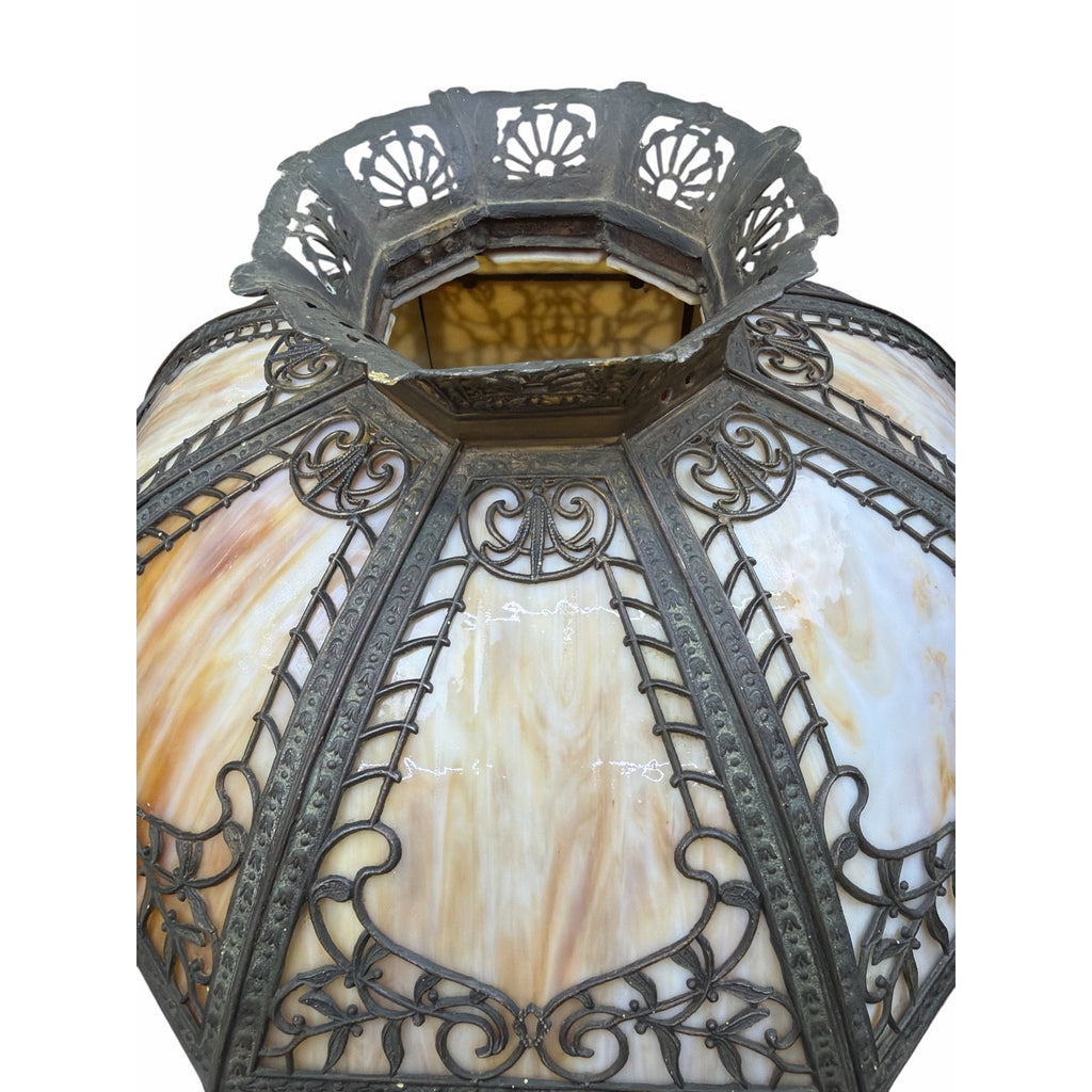 Monumental 23" American Art Nouveau Slag Glass Chandelier Shade c.1908-1920