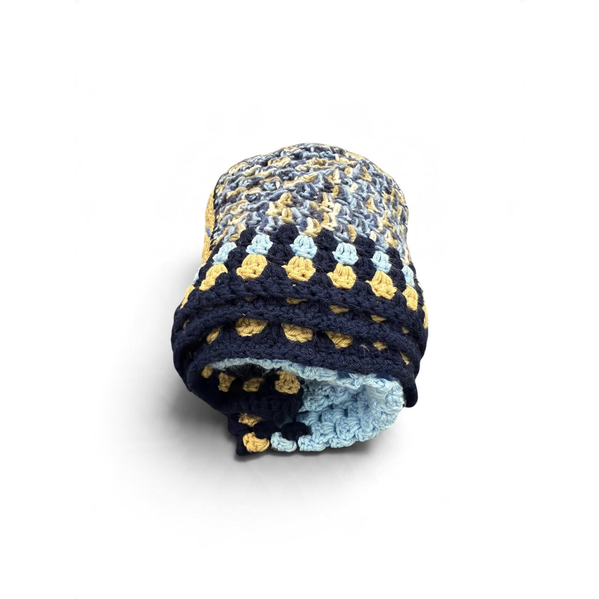Handmade Crochet Patchwork Afghan Blanket Navy Blue Tan 45 x 45