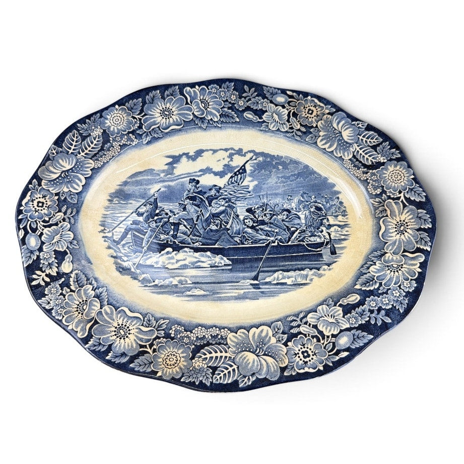Liberty Blue Ironstone Platter Washington Crossing Delaware 14" Staffordshire – additional view 2