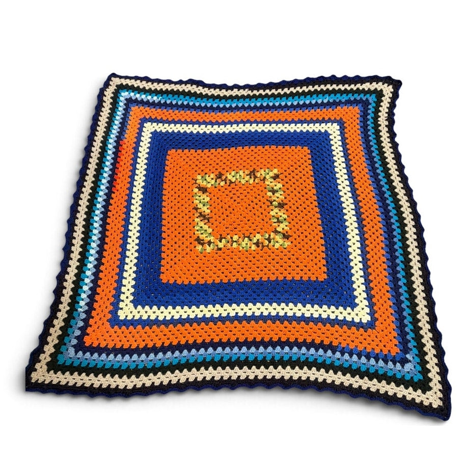 October Sky Handmade Crochet Granny Square Afghan Lap Throw 45 Inch