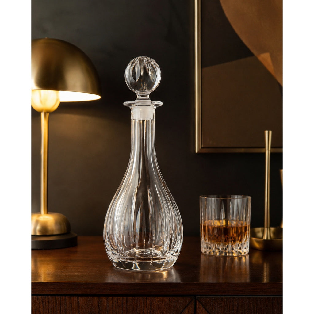 Vintage Heavy Crystal Decanter Optic Ribbed Glass Whiskey Barware 13”