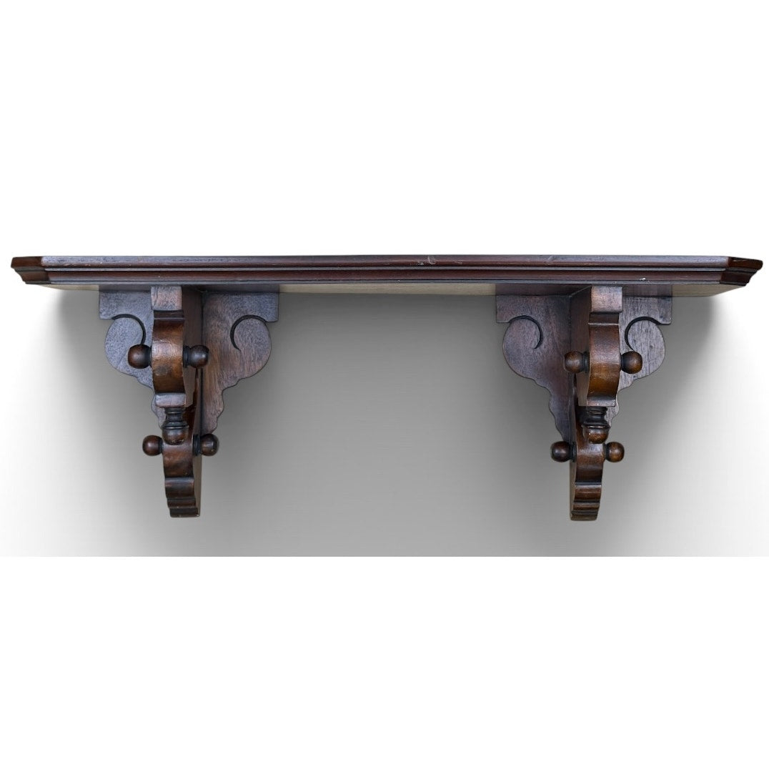 Vintage Solid Wood Plate Display Shelf with Carved Corbels, Colonial Revival