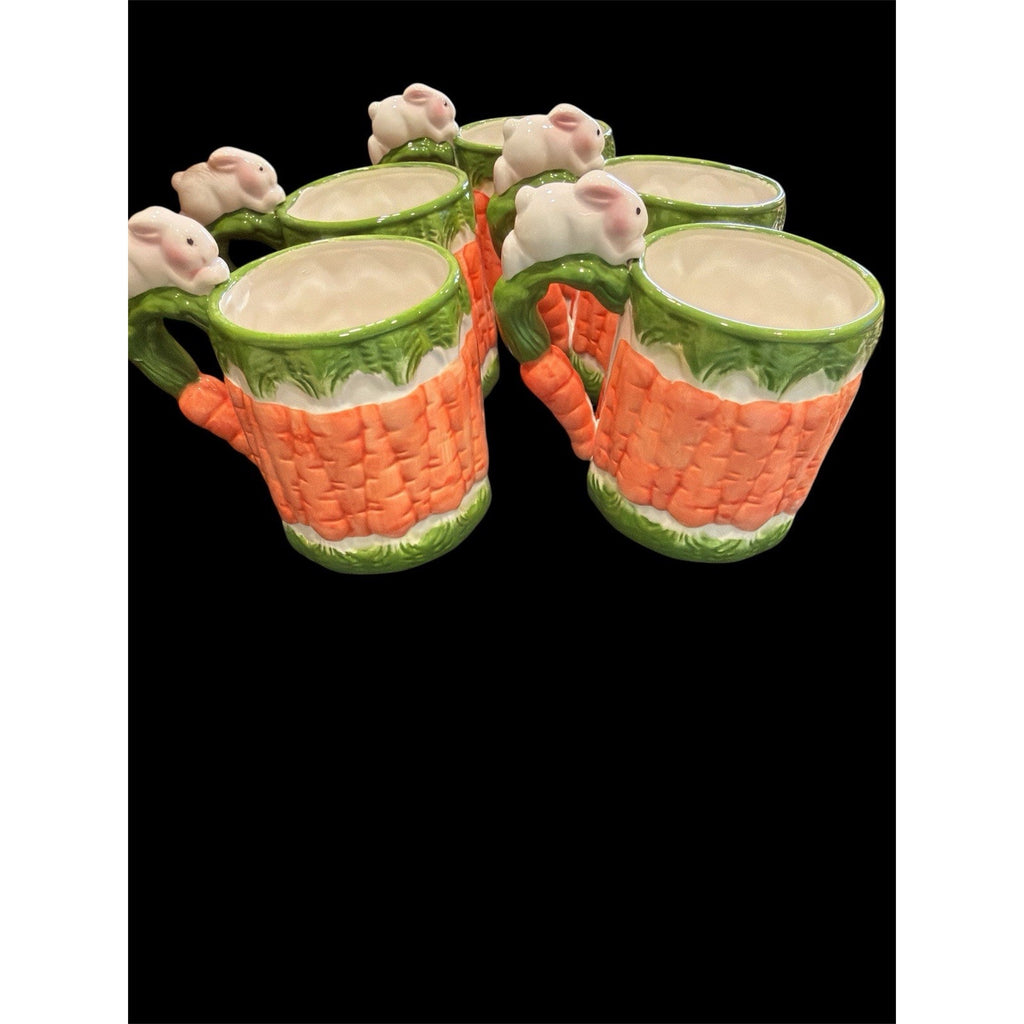 Vintage Easter Bunny Handle Mug Set, Set of 5 Ceramic Bunny Mugs