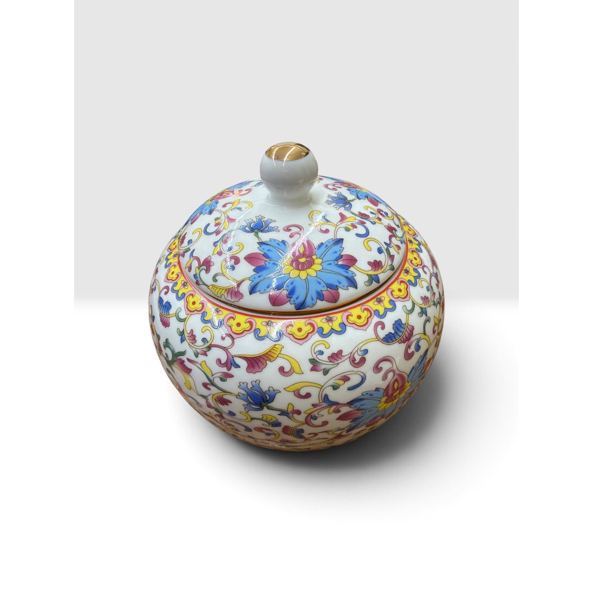 Chinese Style Famille Rose Porcelain Ginger Jar Copper Screw Lid 6 Inch – additional view 3