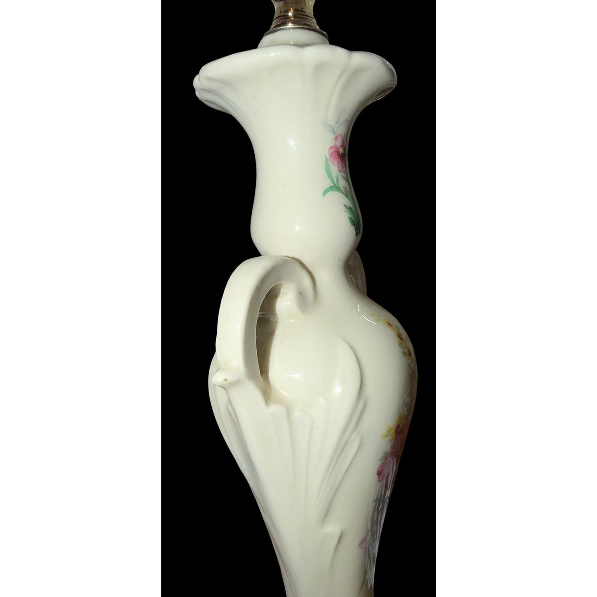 Vintage Floral Ceramic Boudoir Lamps Pair Rewired with New Silk Shades
