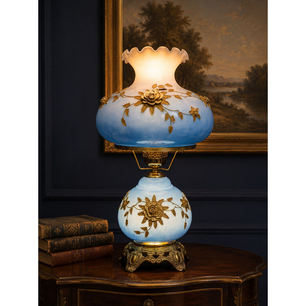 Falkenstein Attributed Blue Opaline Gone With the Wind Table Lamp