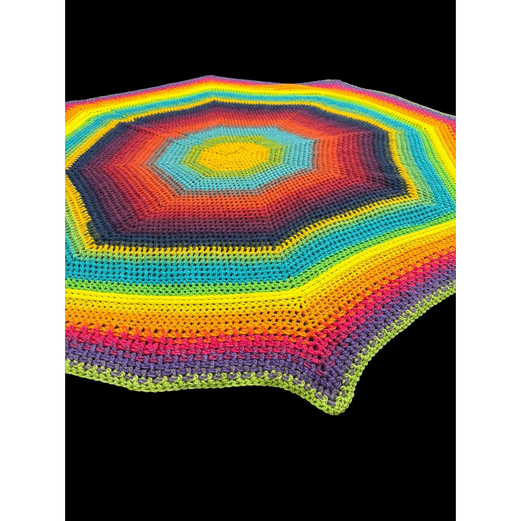 Handmade Rainbow Crochet Afghan 55 Inch Eight Point Star Spiderweb Throw – additional view 5