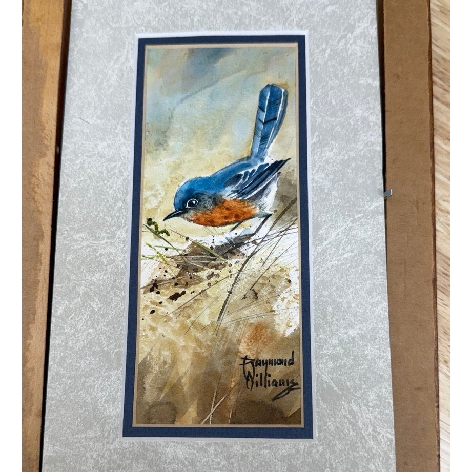 Original Bluebird Watercolor Painting Raymond Williams Curious Blue Framed Art – additional view 3
