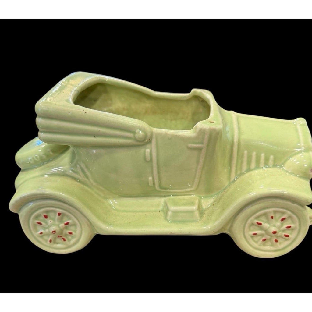 Lime Green Ceramic Convertible Car Planter – Mid Century Retro Automobile Pottery