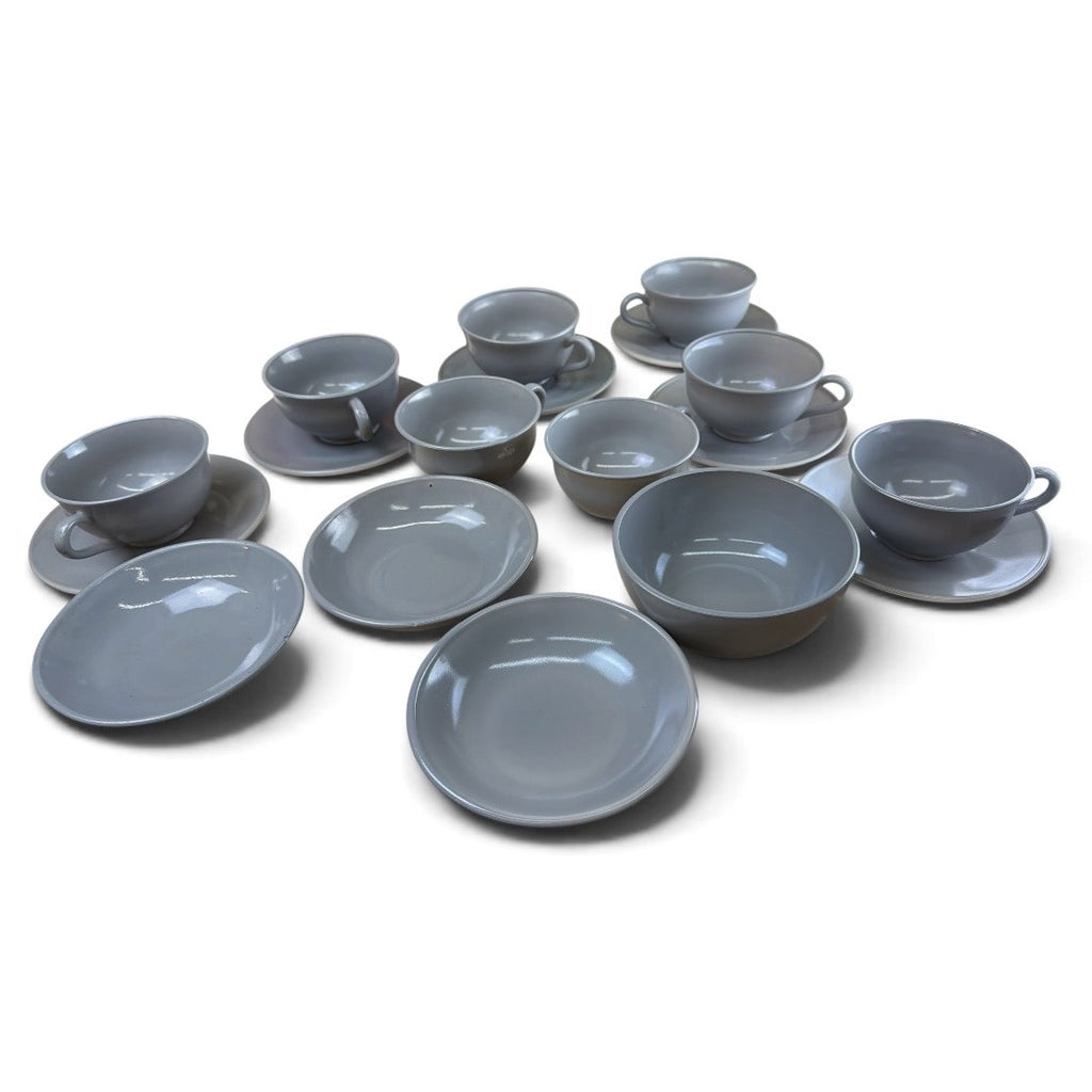 Hazel Atlas Ovide Gray Platonite 18 Piece Coffee & Dessert Set Vintage – main view