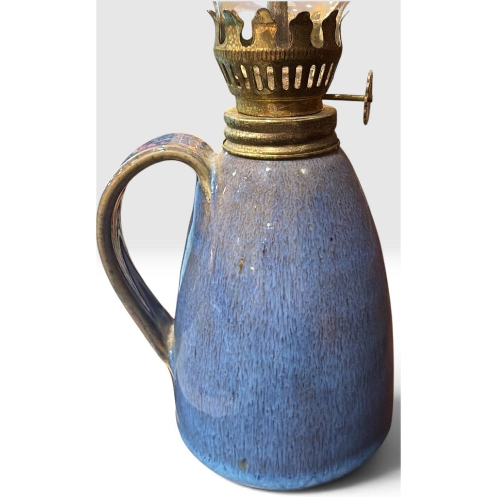 Vintage Studio Pottery Oil Lamp Attributed to Carlos Robledo Blue Tree Design – additional view 5
