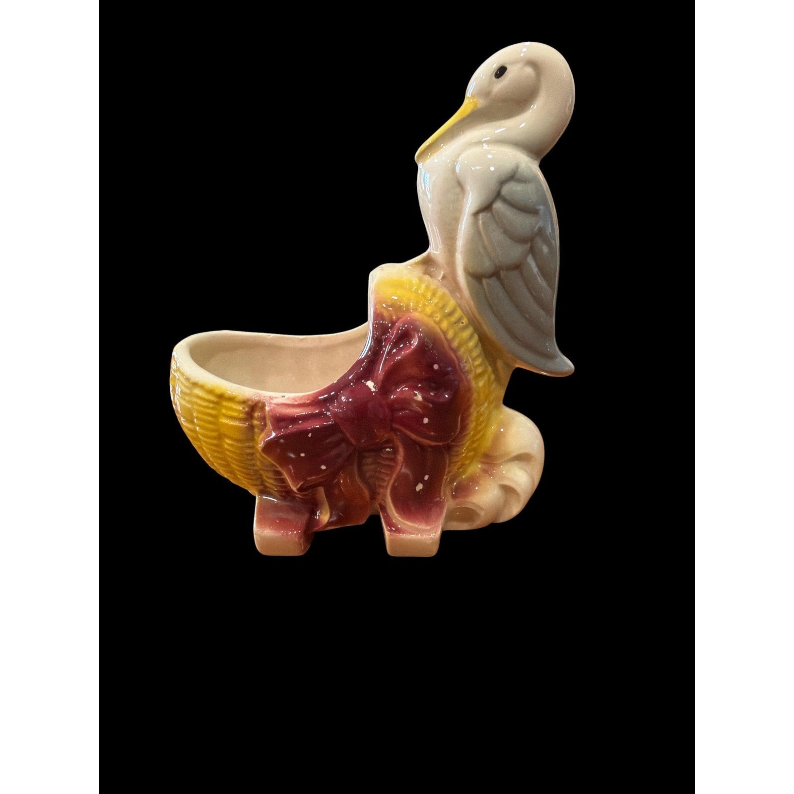 Vintage Pelican Baby Planter Nursery Decor Stork Style Baby Shower Gift Ceramic