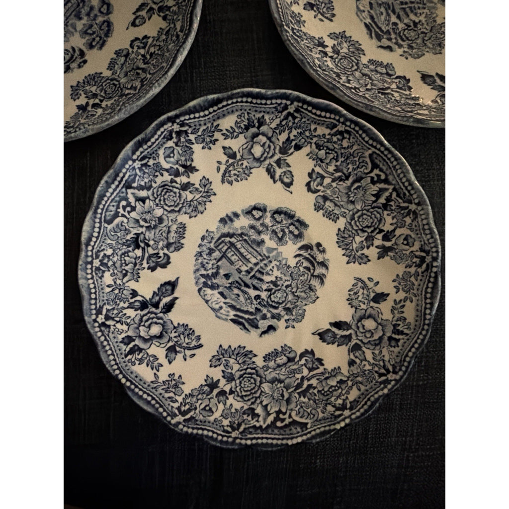 Set of 3 Churchill England Blue White Transferware Cup Saucer Scalloped Floral