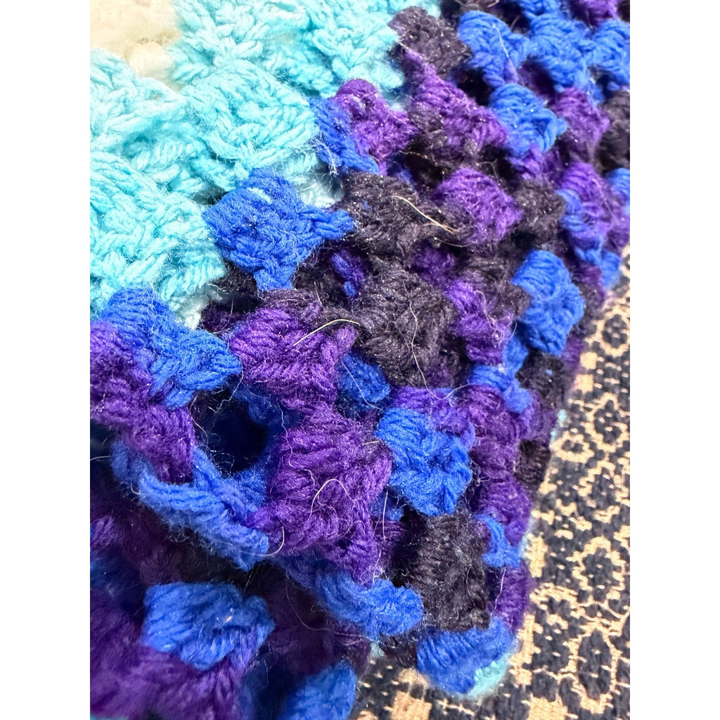 Vintage Crochet Afghan Blue Butterfly Granny Square Lap Throw 40 x 40
