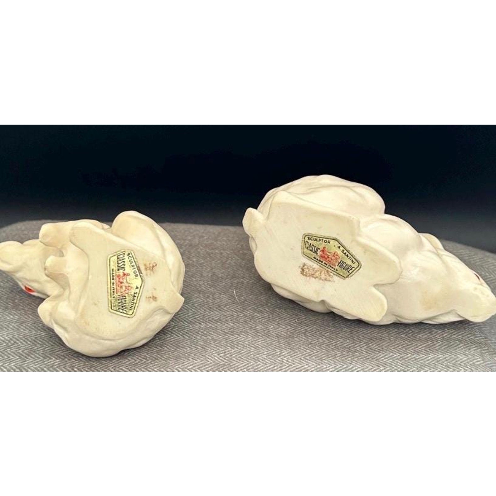 Vintage A. Santini Italian Rabbit Figurines, Red Glass Eyes, Pair
