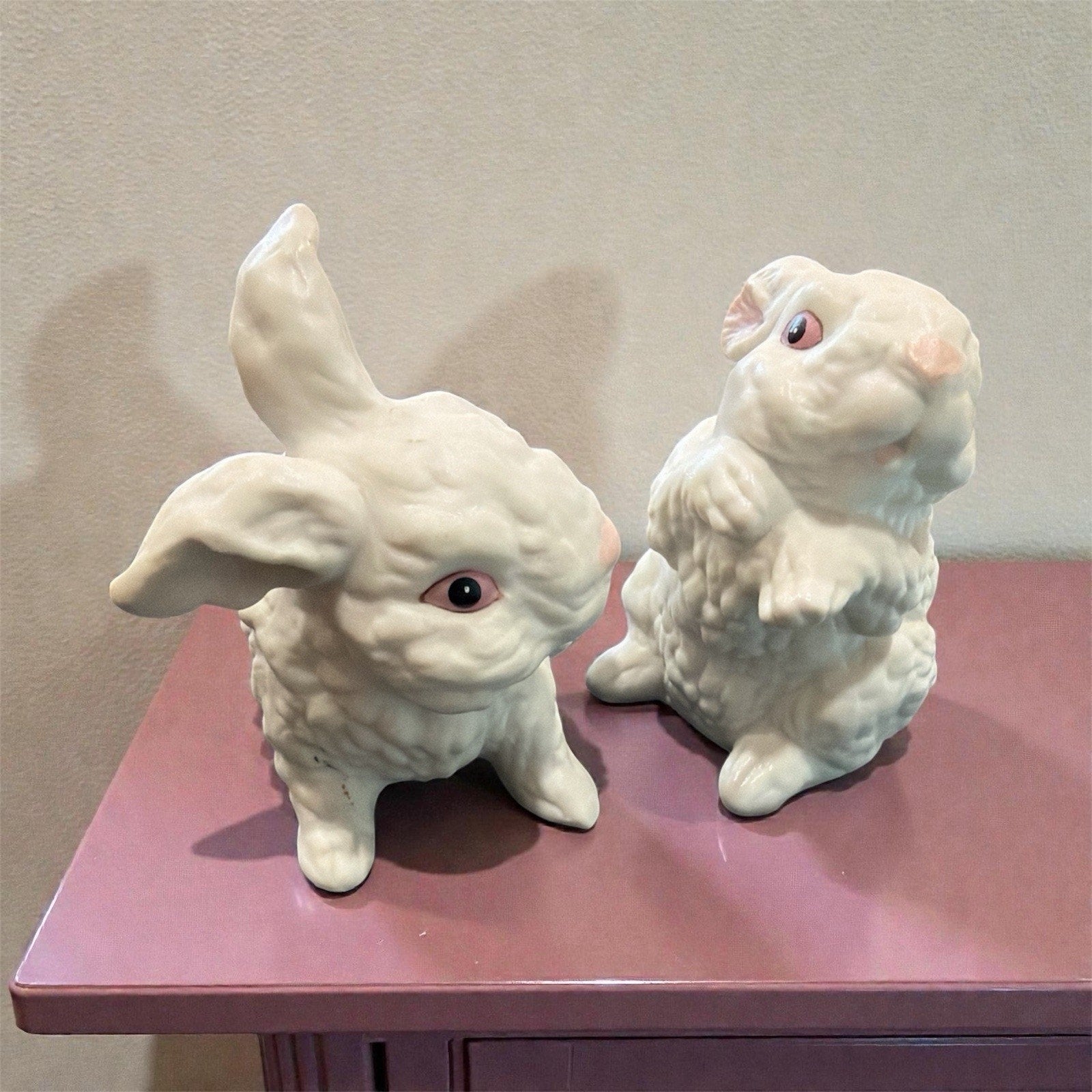 Vintage Ceramic Bunny Figurine Pair – Philippines – White Rabbits – circa 1970