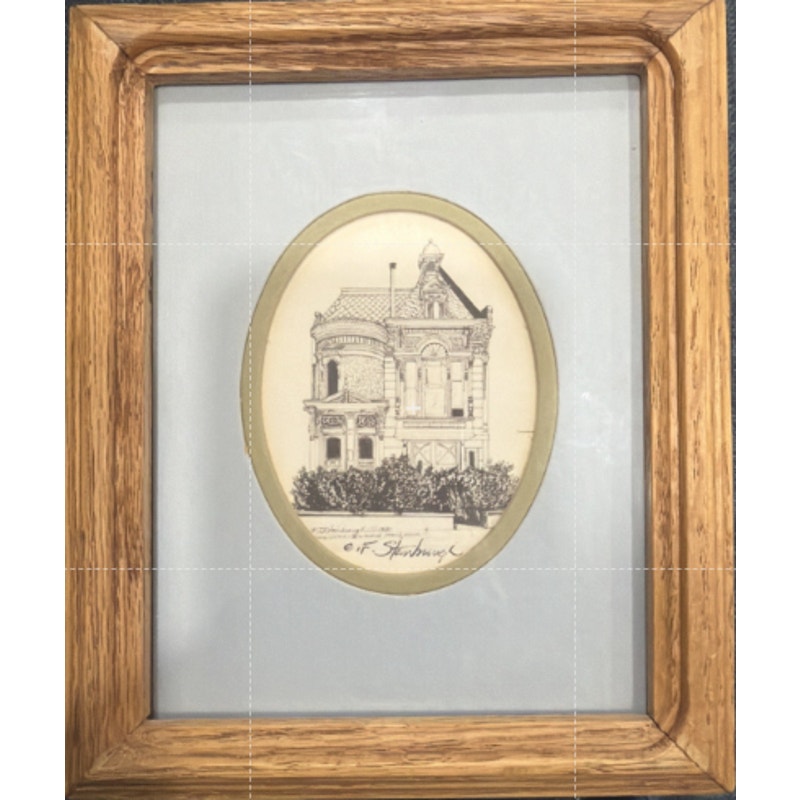 Vintage C.F. Stanbrough Victorian House Print Signed Framed Architectural Art