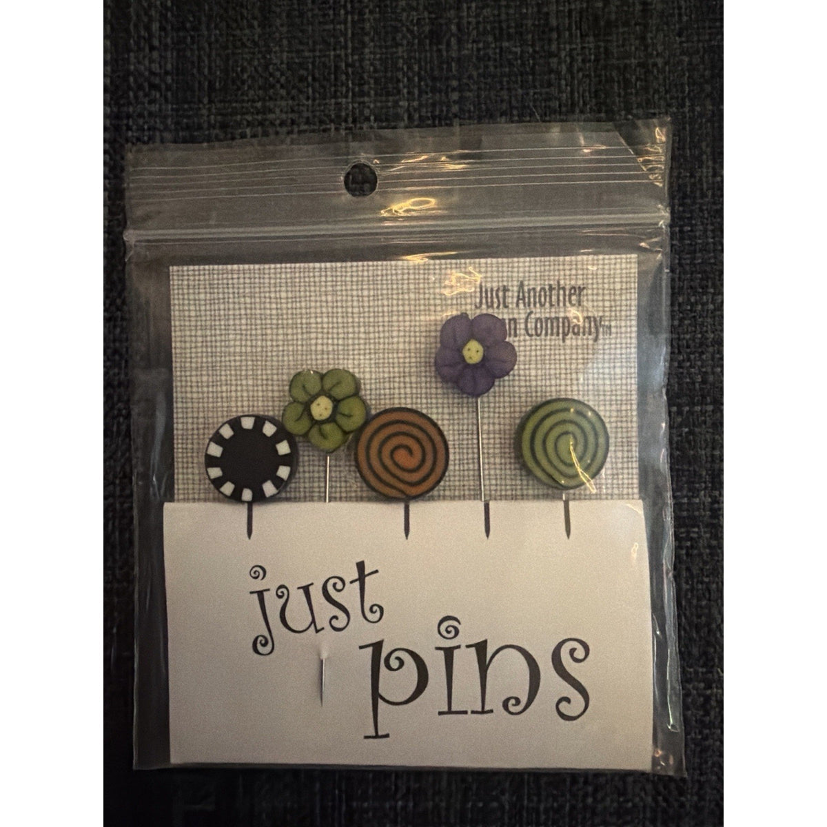 Just Another Button Company Just Pins Set Floral Candy Swirl Cross Stitch NOS