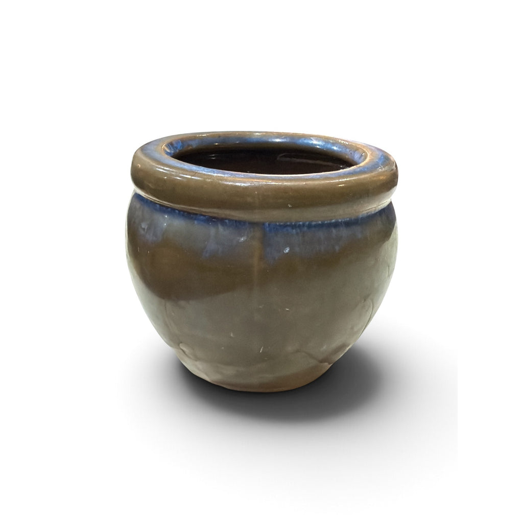 Vintage Studio Pottery Planter Brown Blue Drip Glaze MCM 5"