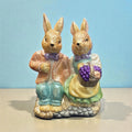 Vintage Ceramic Easter Bunny Couple Figurine, Rabbit Pair with Basket