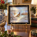 Vintage Foil Art Pheasant Picture Iridescent Winter Scene Gold Frame 8x10