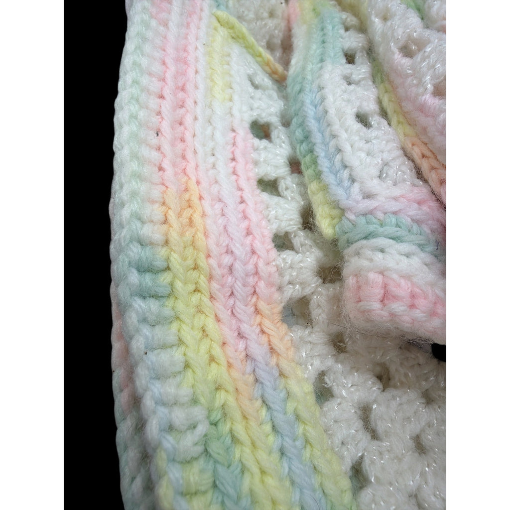 Handmade Pastel Crochet Granny Square Afghan Twin Bedspread 74 x 68