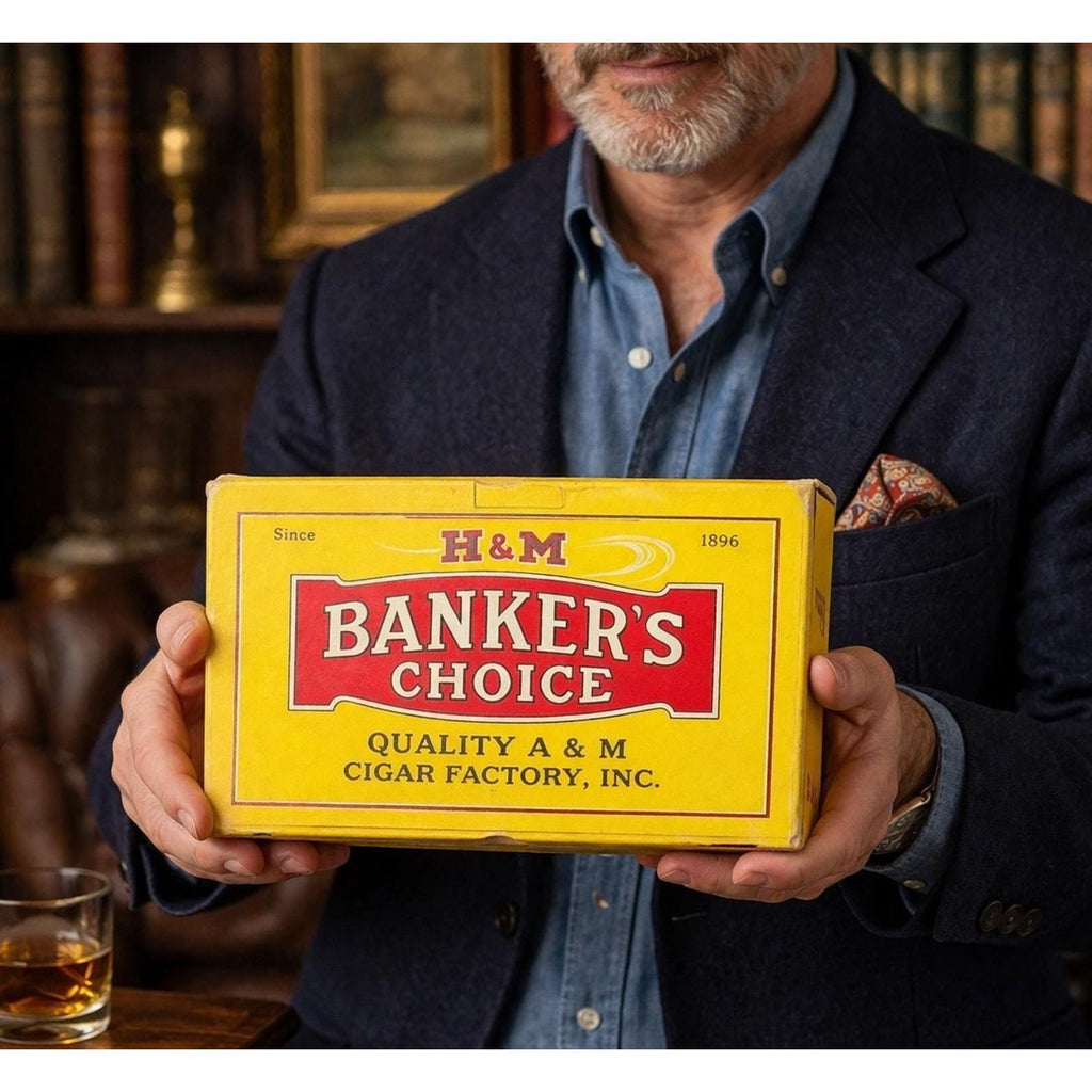 Vintage H&M Banker’s Choice Cigar Box 1896 Yellow Advertising Wood Box