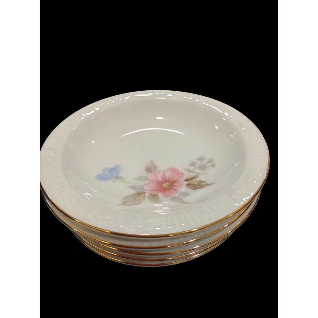 Vintage Narumi N Rosev Butter Pats Set, Floral Porcelain Bread Plates, Gold Trim